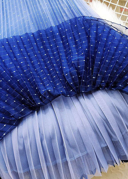 Women Blue Elastic Waist Sequins Gradient Color Tulle Pleated Skirt Spring AJ1003 shopify