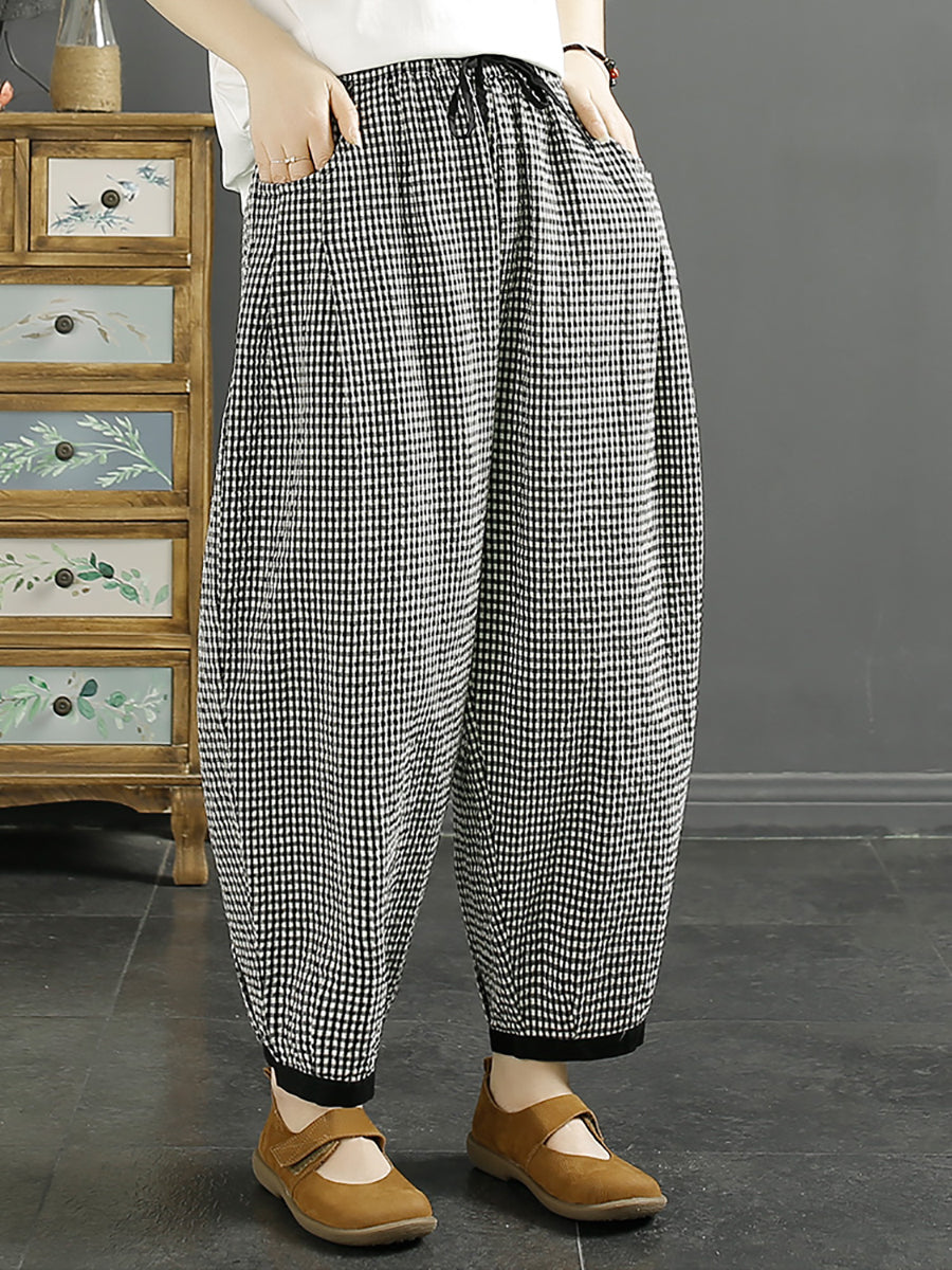 Women Vintage Plaid Summer Cotton Harem Pants QW1044 Ada Fashion