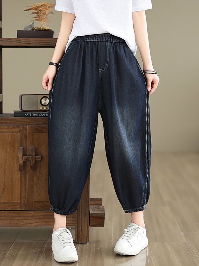 Women Summer Casual Solid Denim Harem Pants II1004 BUYKUD