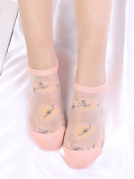5 Pairs Women Summer Flower Thin Short Socks CX019 WSD