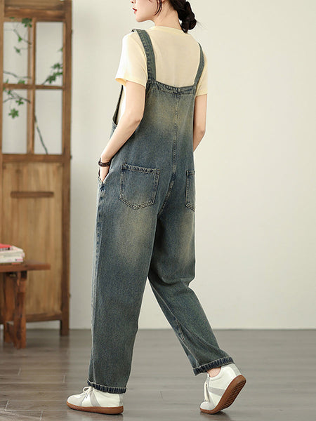 Color Straight Women Pure Denim Jumpsuits Casual Summer FashionChic