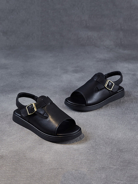 Women Soft Toe Leather Sandals Summer Open FashionChic