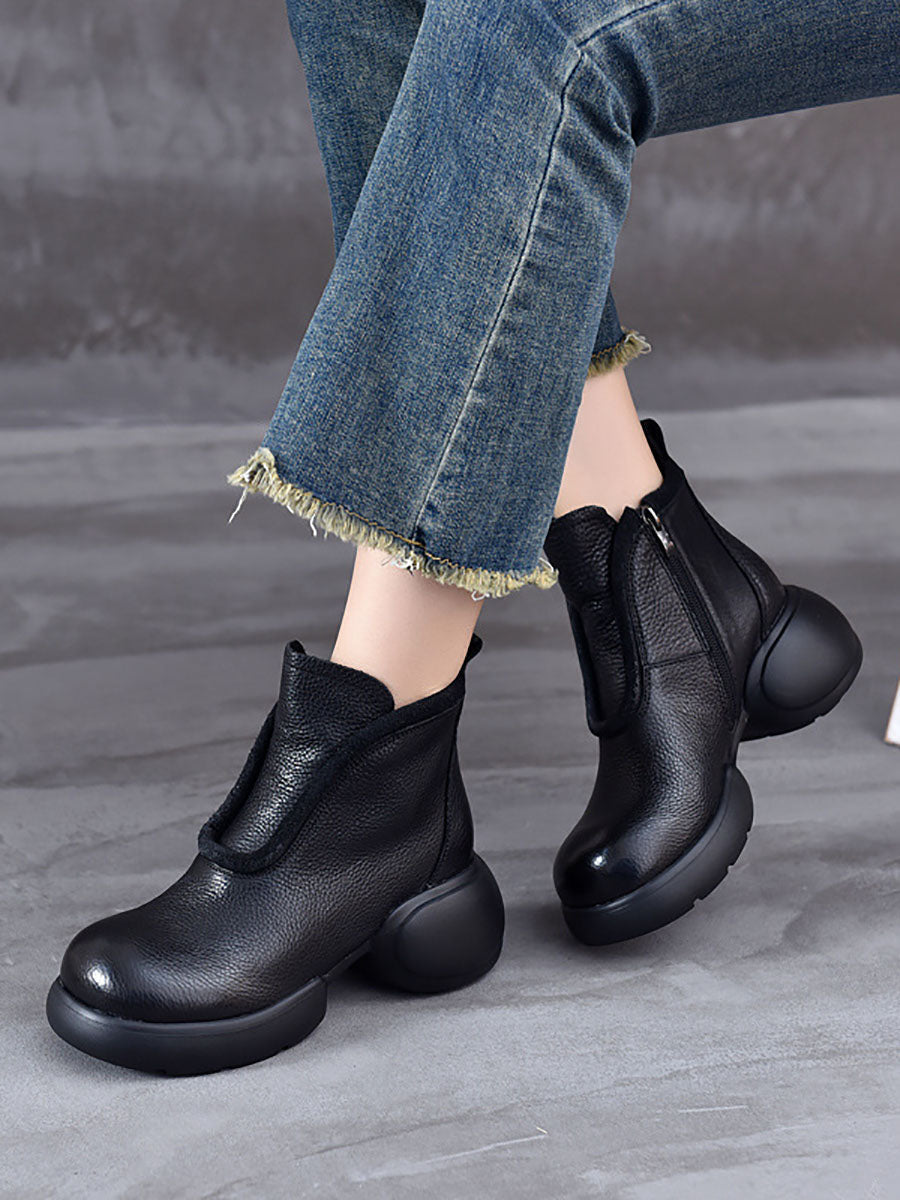 Women Winter Casual Solid Leather Zipper Platform Boots BA1023 Genistyle Shop