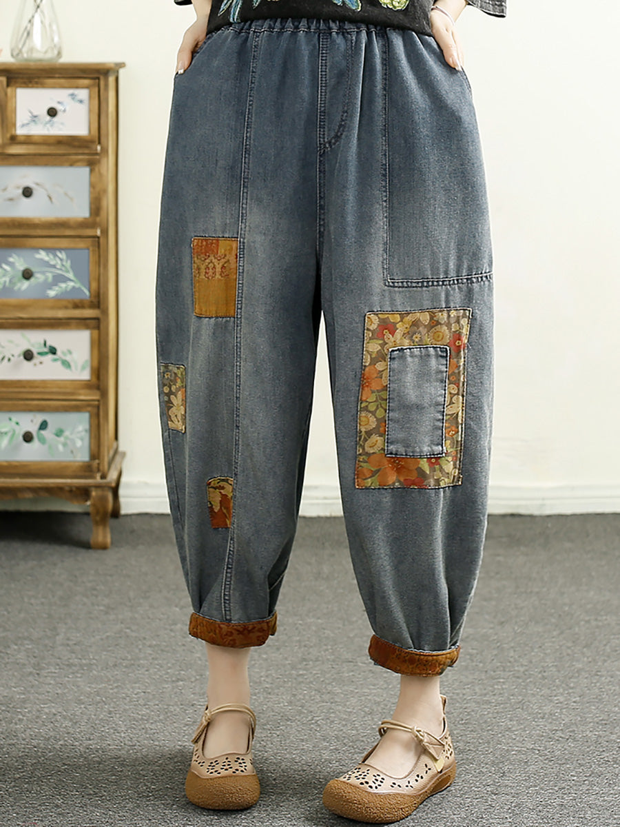 Women Summer Vintage Patch Spliced Denim Harem Pants HH040 DYL