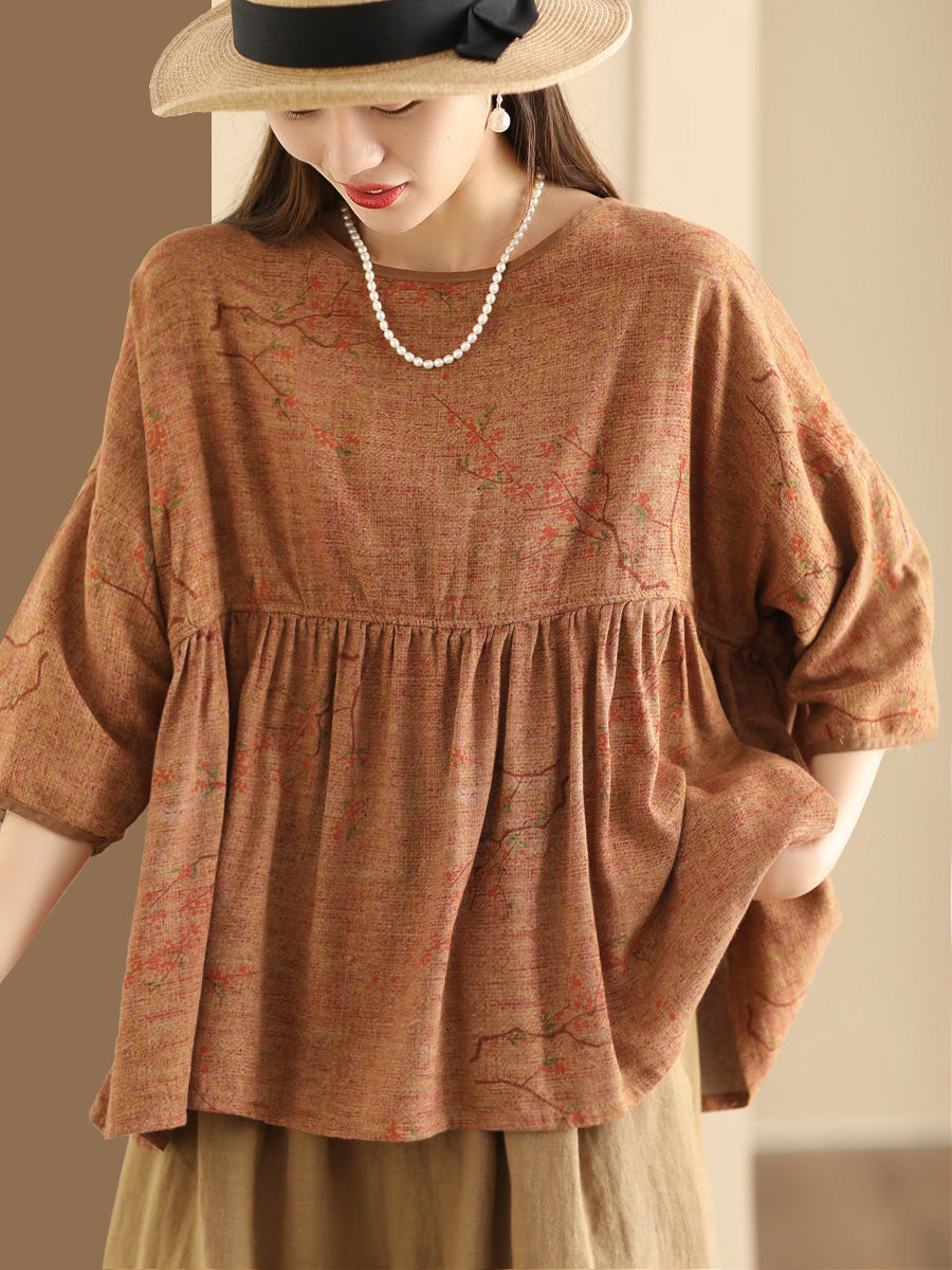 Women Summer Vintage Flower Spliced Loose Shirt XX1047 Ada Fashion