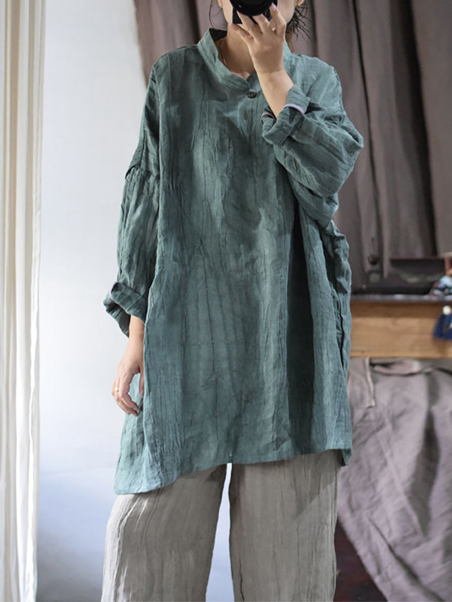 Women Vintage Solid Linen Loose Long Blouse KL1033 Ada Fashion