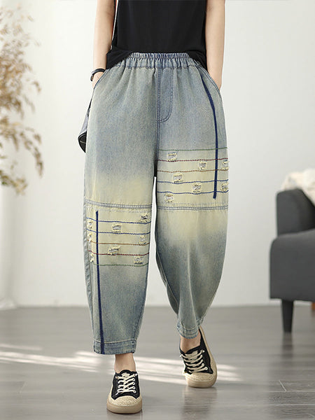 Pants Frayed Retro Denim Harem Women FashionChic