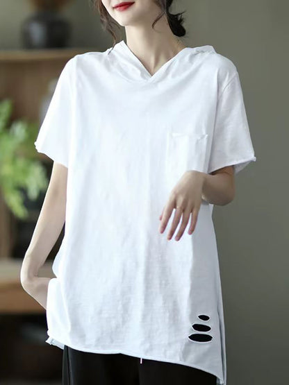 Women Summer Solid Hooded Casual Cotton Shirts SC1004 Ada Fashion