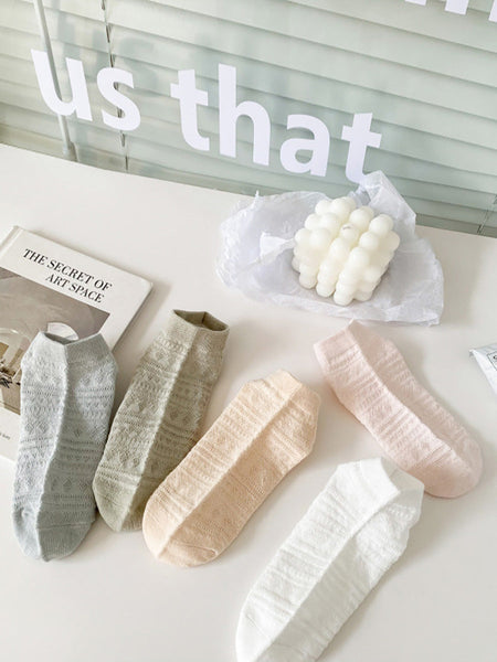 5 Pairs Women Summer Artsy Jacquard Cotton Short Socks CX018 BUYKUD