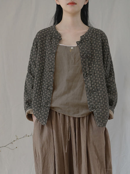 Women Ethnic Autumn Floral Button-up Cotton Coat AS1036 MH