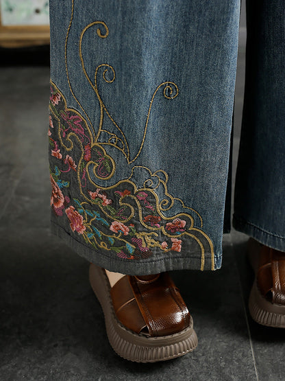 Women Vintage Summer Embroidery Wide-leg Denim Pants CO1050 Ada Fashion