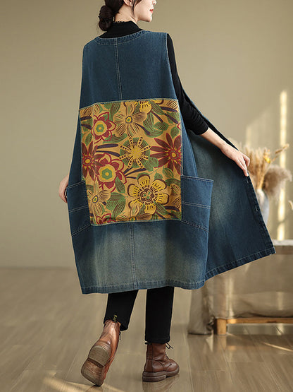 Women Casual Summer Spliced V-Neck Button-up Denim Vest Coat AT1007 BUYKUD