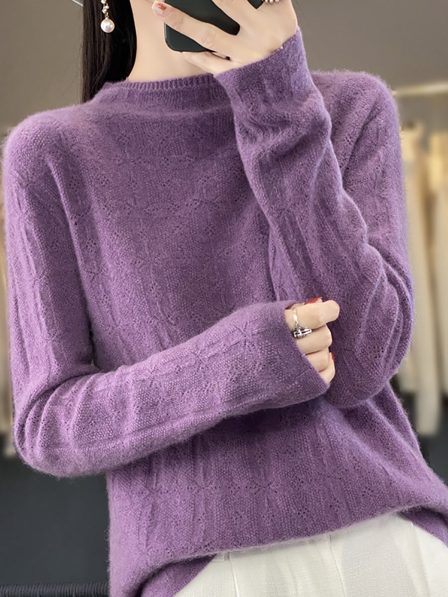 Women Autumn Casual Turtleneck 100%Wool Knit Sweater QU028 BK