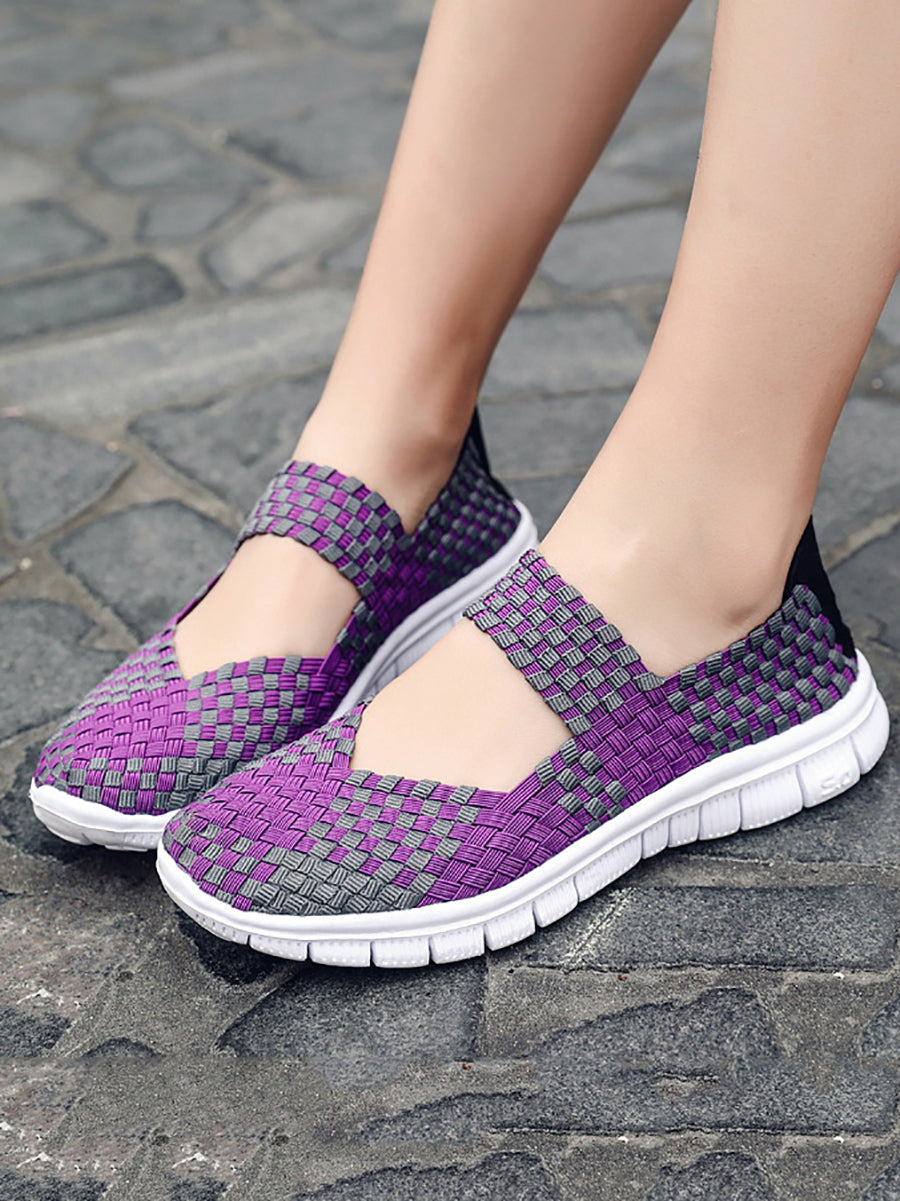 Women Summer Casual Colorblock Weave Flat Shoes RR1017 SADAF