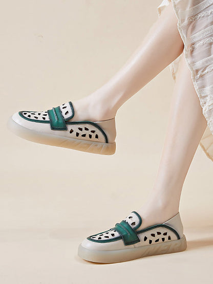 Women Summer Casual Leather Colorblock Flat Shoes FG1005 Ada Fashion