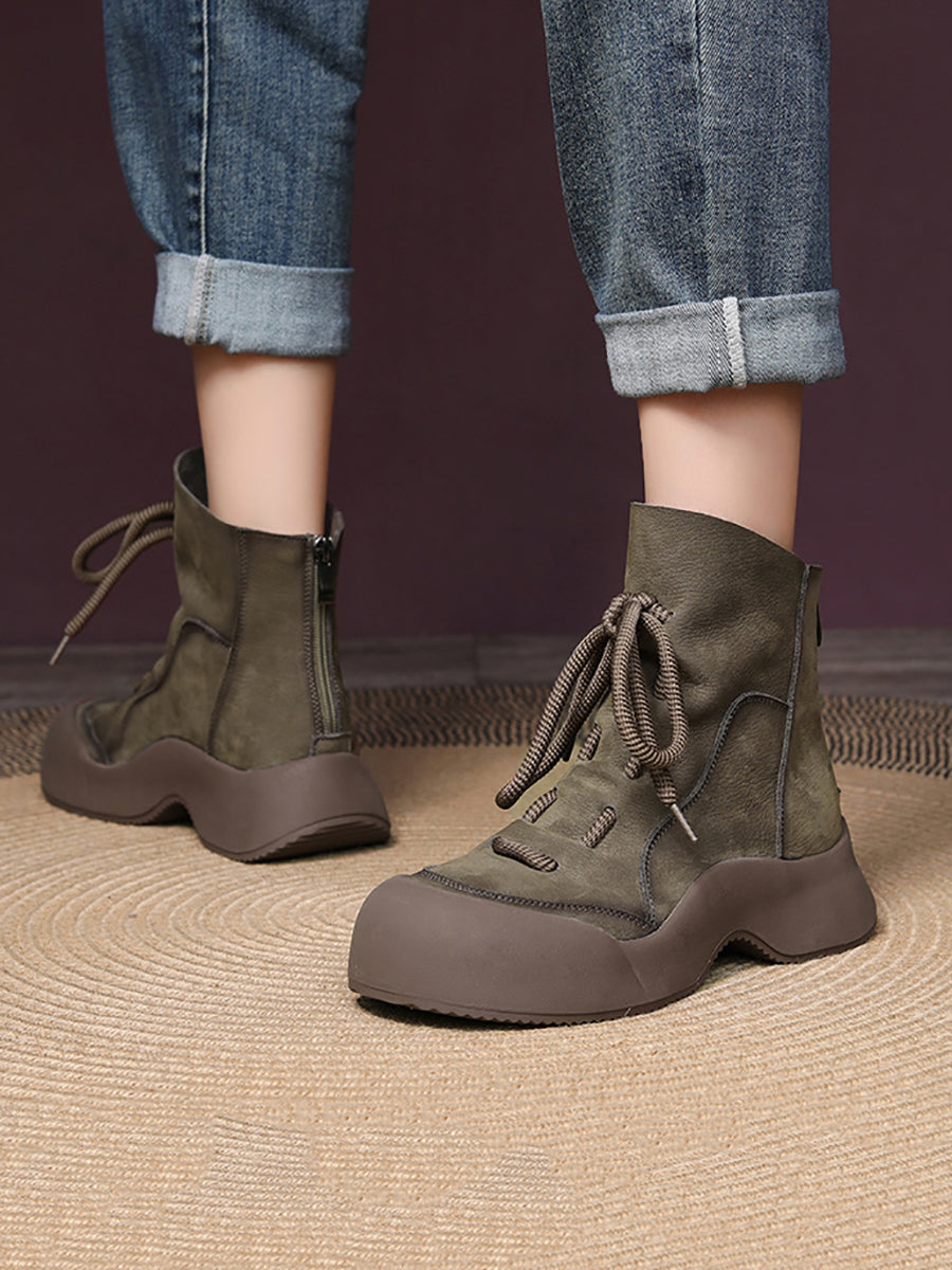 Women Winter Vintage Soft Leather Spliced Platform Boots WG001 HWJPJ