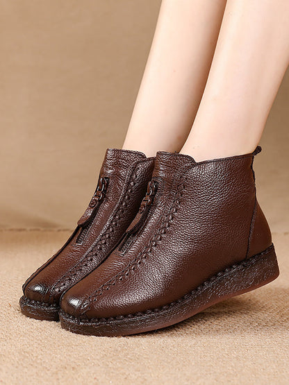 Women Winter Vintage Leather Fleece-lined Low Heel Boots AT1034 BC