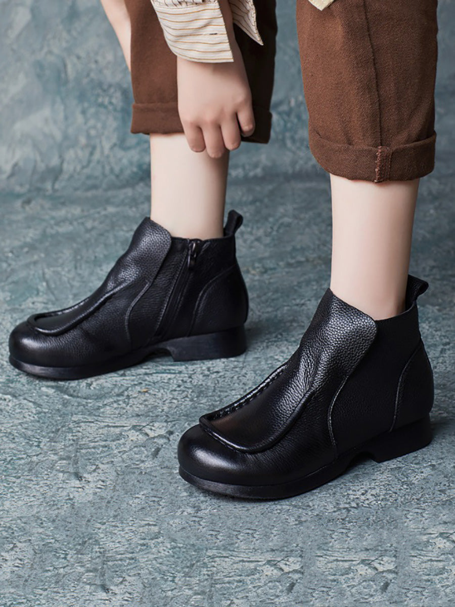 Women Autumn Soft Leather Zipper Low Heel Ankle Boots AH1058 RXMY