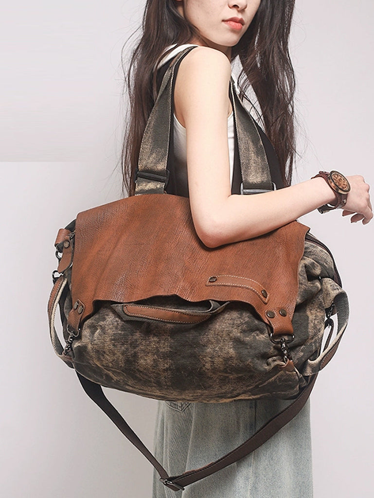 Women Vintage Genuine Leather Spliced Shoulder Bag WU016 BUYKUD