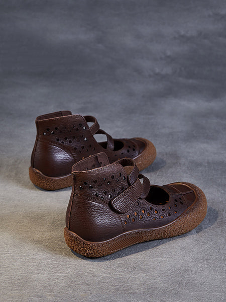 Women Summer Vintage Cutout Leather Flat Sandals SC1007 Ada Fashion