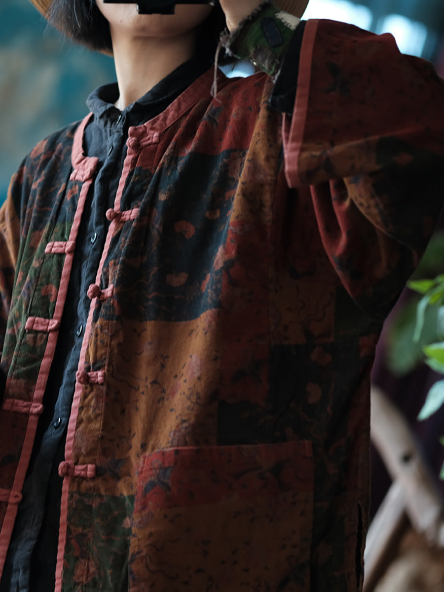 Women Vintage Spring Floral Spliced Button Up Shirt Coat PA1034 Ada Fashion