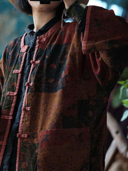 Women Vintage Spring Floral Spliced Button Up Shirt Coat PA1034 Ada Fashion
