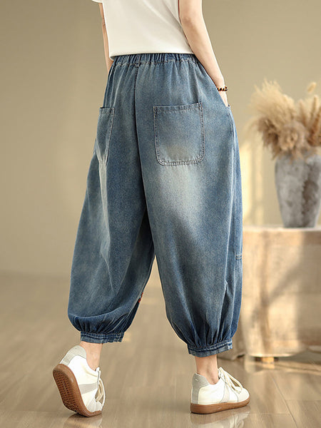 Denim Flower Women Pants Harem Embroidery Retro FashionChic