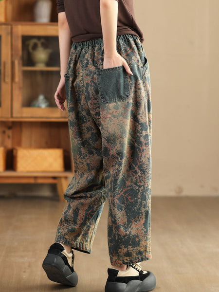 Women Casual  Tie-dye Autumn Strap Denim Harem Pants AI1028 YYMY