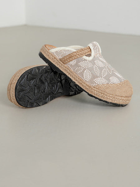 Embroidery Flat Ethnic Women Linen Summer Shoes Flower FashionChic