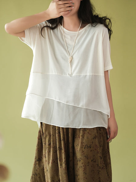 Plus Size Women Summer Casual Irregular Spliced Shirt AS1062 Ada Fashion