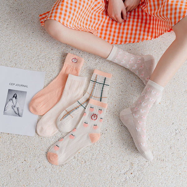5 Pairs Women Summer Japan Style Cute Print Socks CC033 XXZZ