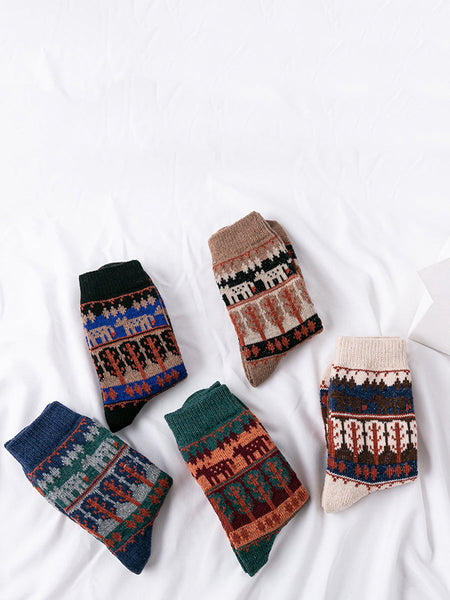 5 Pairs Women Winter Ethnic Wool Socks AS1019 BUYKUD