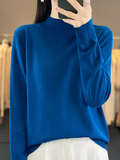 Women Autumn Knit Warm Half-Turtleneck Sweater WU019 BK