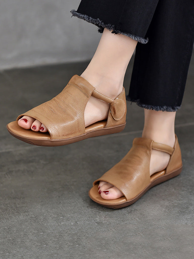 Women Summer Casual Solid Soft Leather Flat Sandals CC003 TZYJ