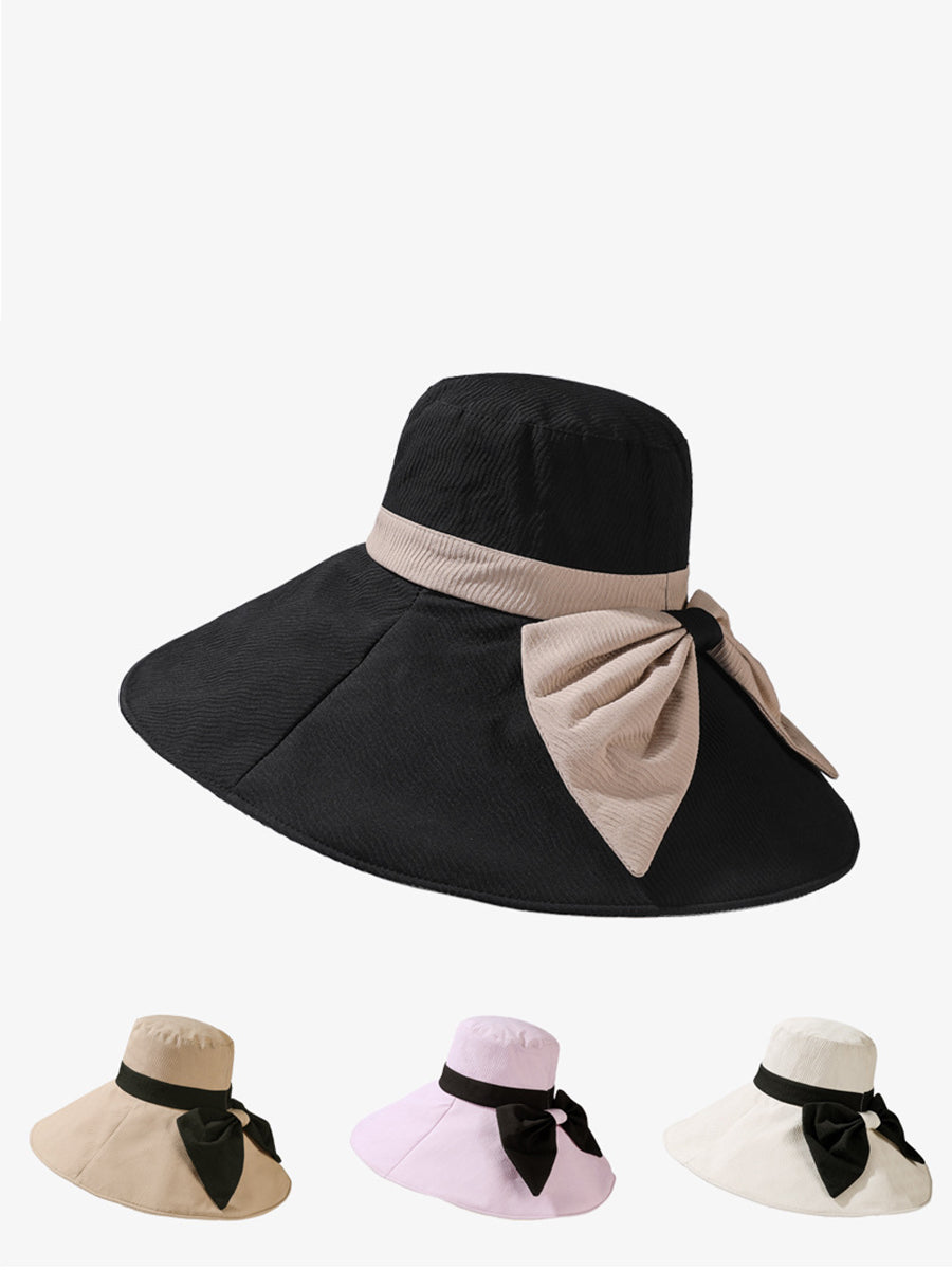 Women Summer Colorblock Sunproof Bowknot Hat QW1022 Ada Fashion