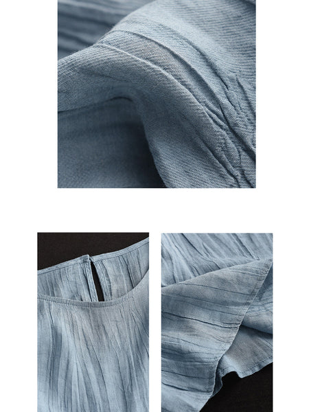 Women Summer Artsy Solid Strap Ramie Dress QW1014 Ada Fashion