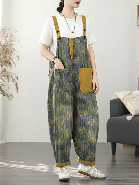 Fashion Denim Summer Stripe Flower Women Jumpsuits FashionChic