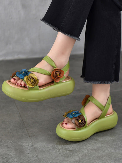 Sandals Vintage FLower Platform Leather Women FashionChic