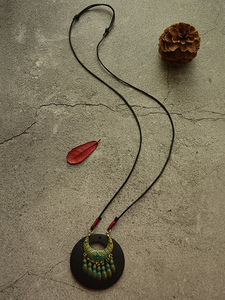 Women Ethnic Alloy Tassel Wooden Sweater Necklace KL1040 Ada Fashion