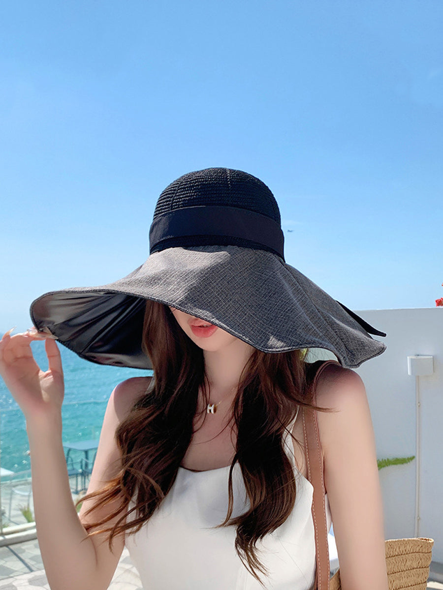 Women Summer Colorblock Large Brim Sunproof Hat WE1002 Ada Fashion