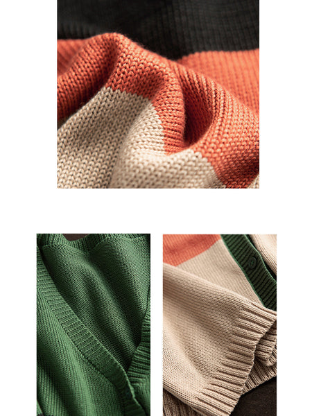 Women Autumn Colorblock V-Neck Knit Sweater AS1012 BUYKUD