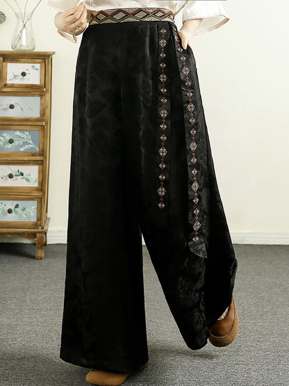 Women Summer Ethnic Jacquard Spliced Wide-leg Pants CV1009 Ada Fashion