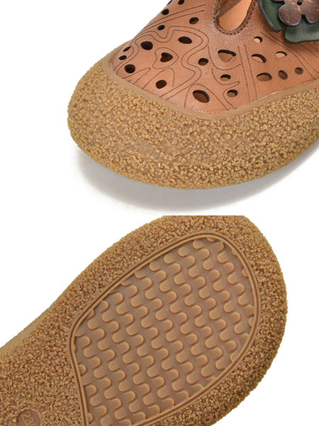 Leather Fashion Shoes Hollow Women Out Flower Flat FashionChic