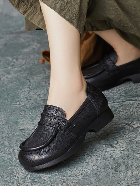 Women Vintage Genuine Solid Leather Low Heel Shoes BA1055 Genistyle Shop