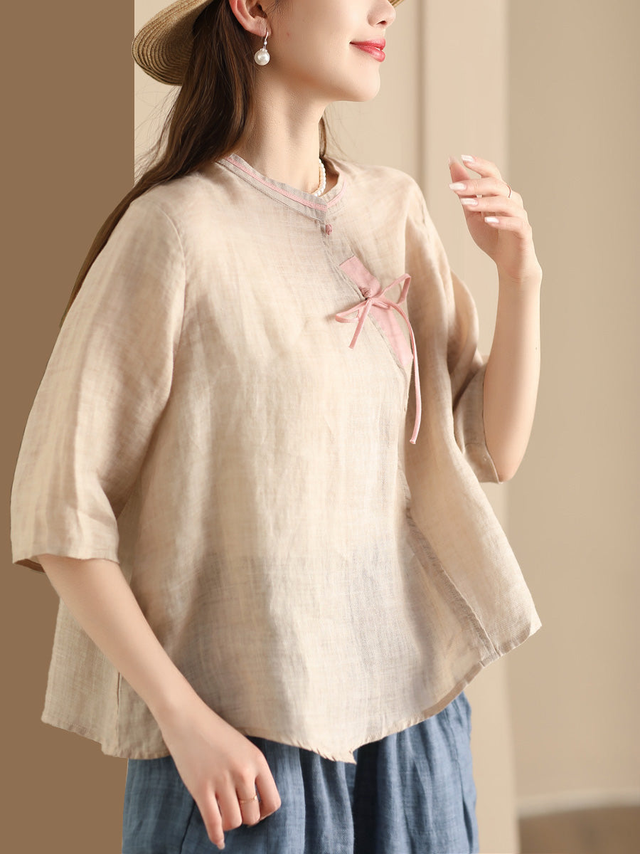 Women Ethnic Summer Spliced Ramie Shirt SC1022 Ada Fashion