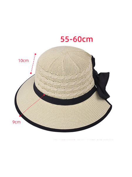 Women Summer Casual Straw Weave Bowknot Sunproof Hat CC038 BUYKUD