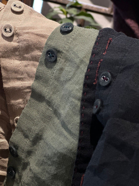 Solid Loose Women Blouse Vintage Collar Stand Ramie FashionChic