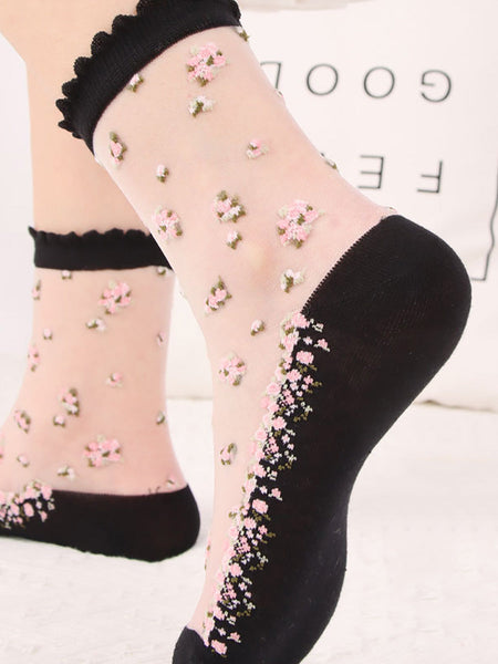 8 Pairs Women Summer Floral Jacquard Thin Socks LL007 BUYKUD