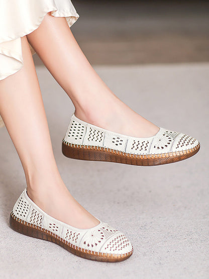 Women Summer Vintage Leather Spliced Cutout Shoes BN1018 Ada Fashion