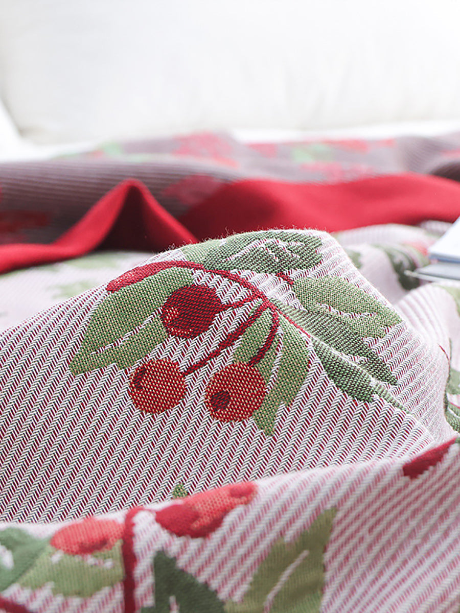 Summer Nap 100%Cotton Jacquard Cherry Sofa Blanket WE1006 Ada Fashion